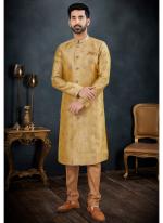 Jacquard Gold Traditional Wear Weaving Kurta Pajama